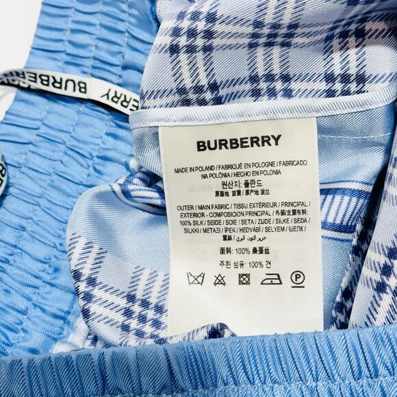 Burberry High Waist Pull On Shorts Blue Check Print 100% Silk Size 2 NWT $820 - Picture 9 of 13